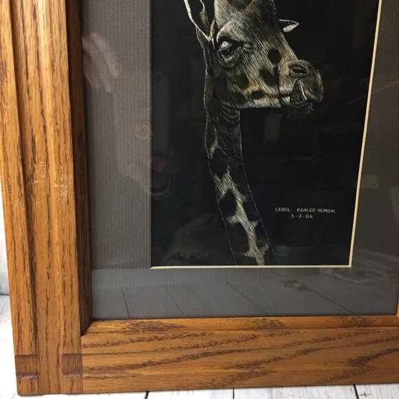 Original Scratchboard Giraffe Portrait by Carol Kehler-Hemdal (1985), Registered - Picture 2 of 14